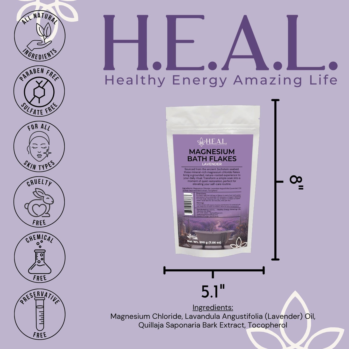 H.E.A.L. Bath Flakes with Lavender Essential Oil- 7oz for a Calm and Relaxed Evening Beauty and Personal Care ?SIMAGNESIUM
