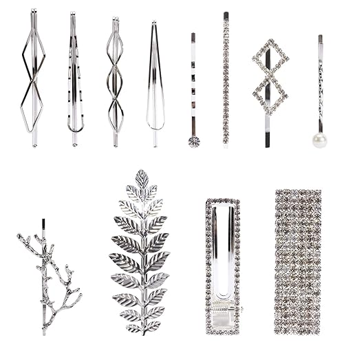 Lawie 12 Pack Silver Vintage Retro Geometric Metal Pearl Crystal Rhinestone Branch Leaf Hair Clips Snap Barrettes Claw Clamps U Shaped Wedding Party Beauty & Personal Care Lawie
