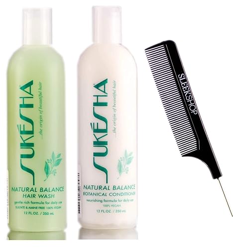 Sukesha Natural Balance Hair Wash Shampoo & Botanical Conditioner DUO SET (w/Sleek Comb) Nourishing Daily Formula, 100% Vegan (12 oz + 12 oz DUO KIT) Beauty & Personal Care Sukesha