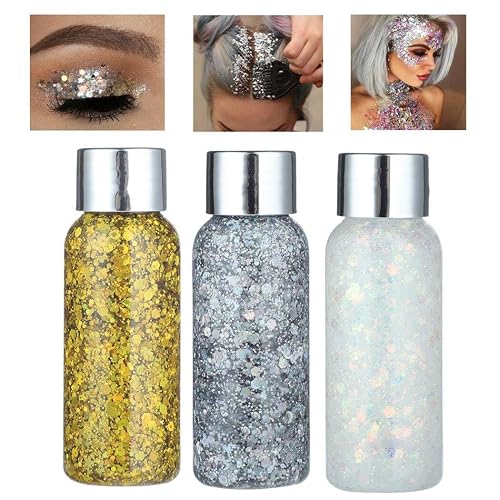 BOSREROY 3 Pack Holographic Glitter Body Gel - Liquid Sequin Sparkle for Festive Occasions Beauty & Personal Care BOSREROY