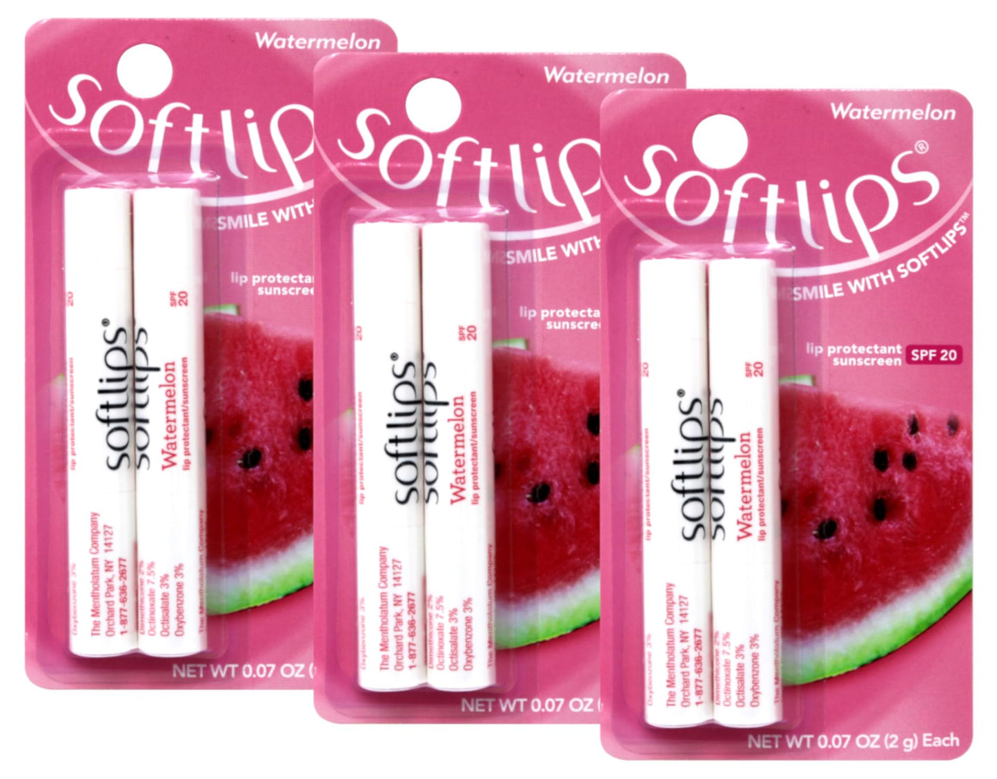 Softlips Watermelon Gluten-Free, Twin Pack Lip Protectant Sunscreen SPF 20, 0.07 oz Each (Pack of 3) Beauty and Personal Care SoftLips