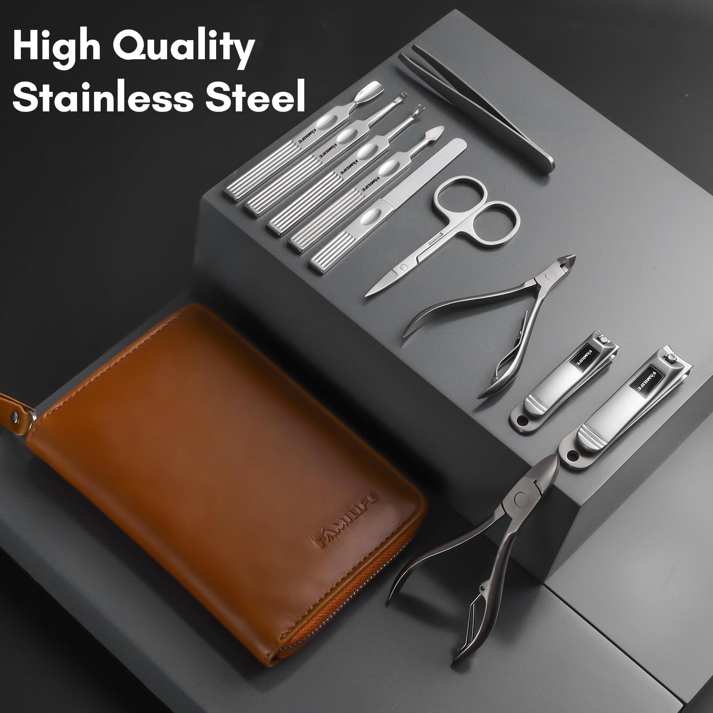 FAMILIFE Manicure Set, Professional Manicure Kit Nail Clippers Set 11 in 1 Stainless Steel Pedicure Tools Nail Kit Men Grooming Tool with Portable Beauty & Personal Care FAMILIFE