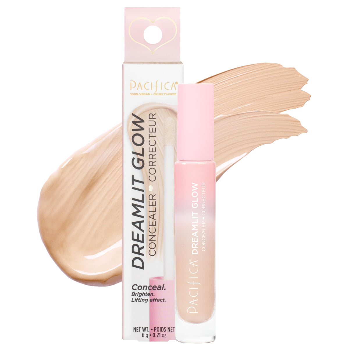 Pacifica Concealer - DreamLit Glow Full Coverage Concealer with Squalane for Dark Circles & Dark Spot Correction, Lightweight & Long-Lasting, Vegan &