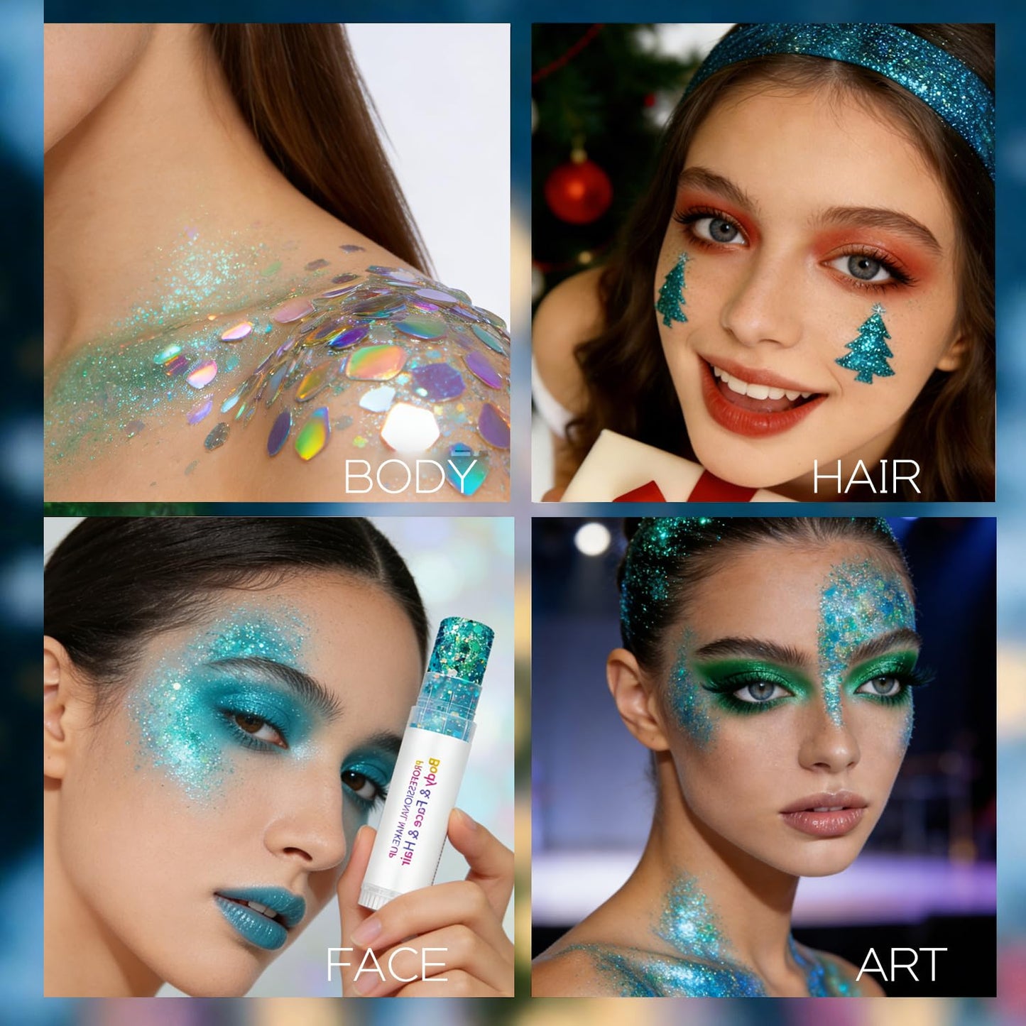 Holographic Mermaid Glitter Makeup Kit: 2-in-1 Body & Face Stick & Loose Powder with Built-in Brush for Festival, Rave, Concert, Carnival | Shimmery Beauty & Personal Care FindinBeauty
