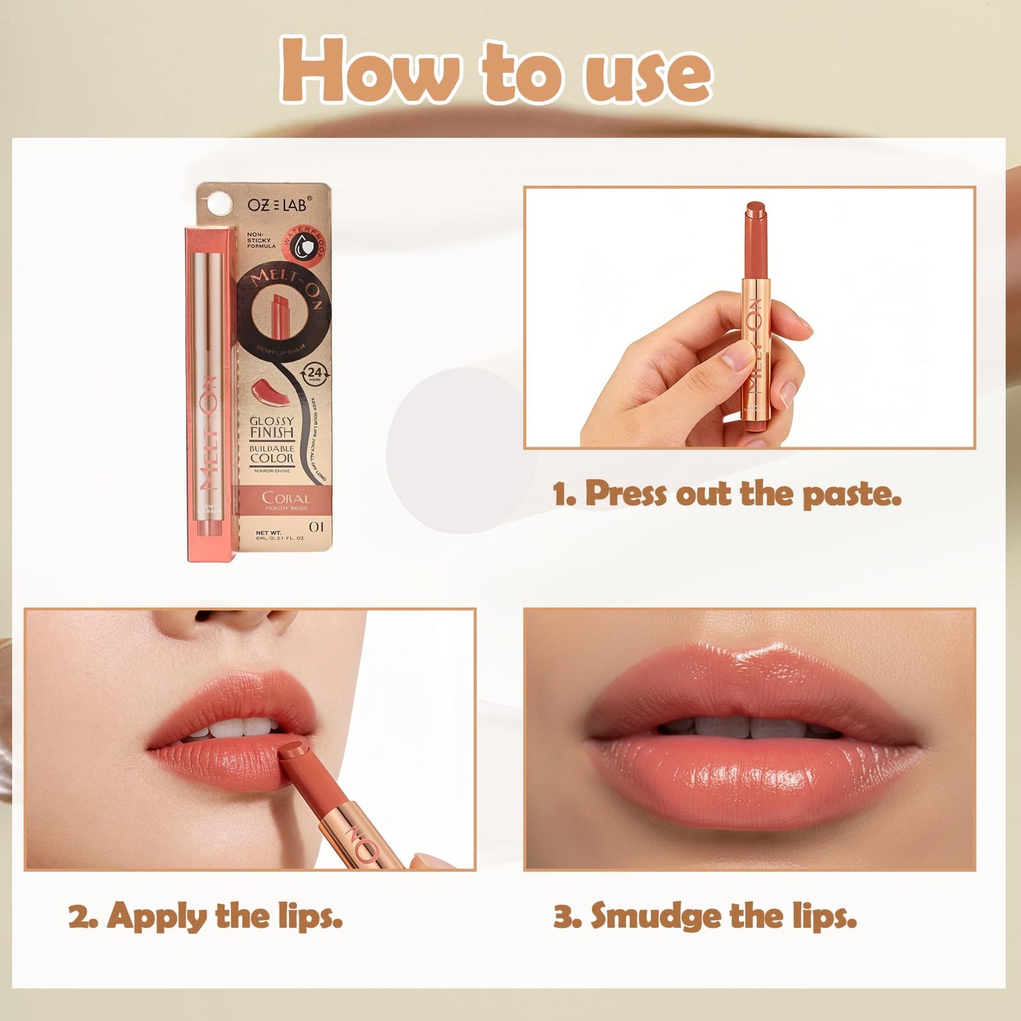 Oz Lab Beauty Melt On Dewy Lip Balm - Coral Tint, Hydrating Click-Up Lip Moisturizer, Cruelty-Free, 0.21FL.OZ/6 ML?pack of 1 Beauty and Personal Care OZ LAB