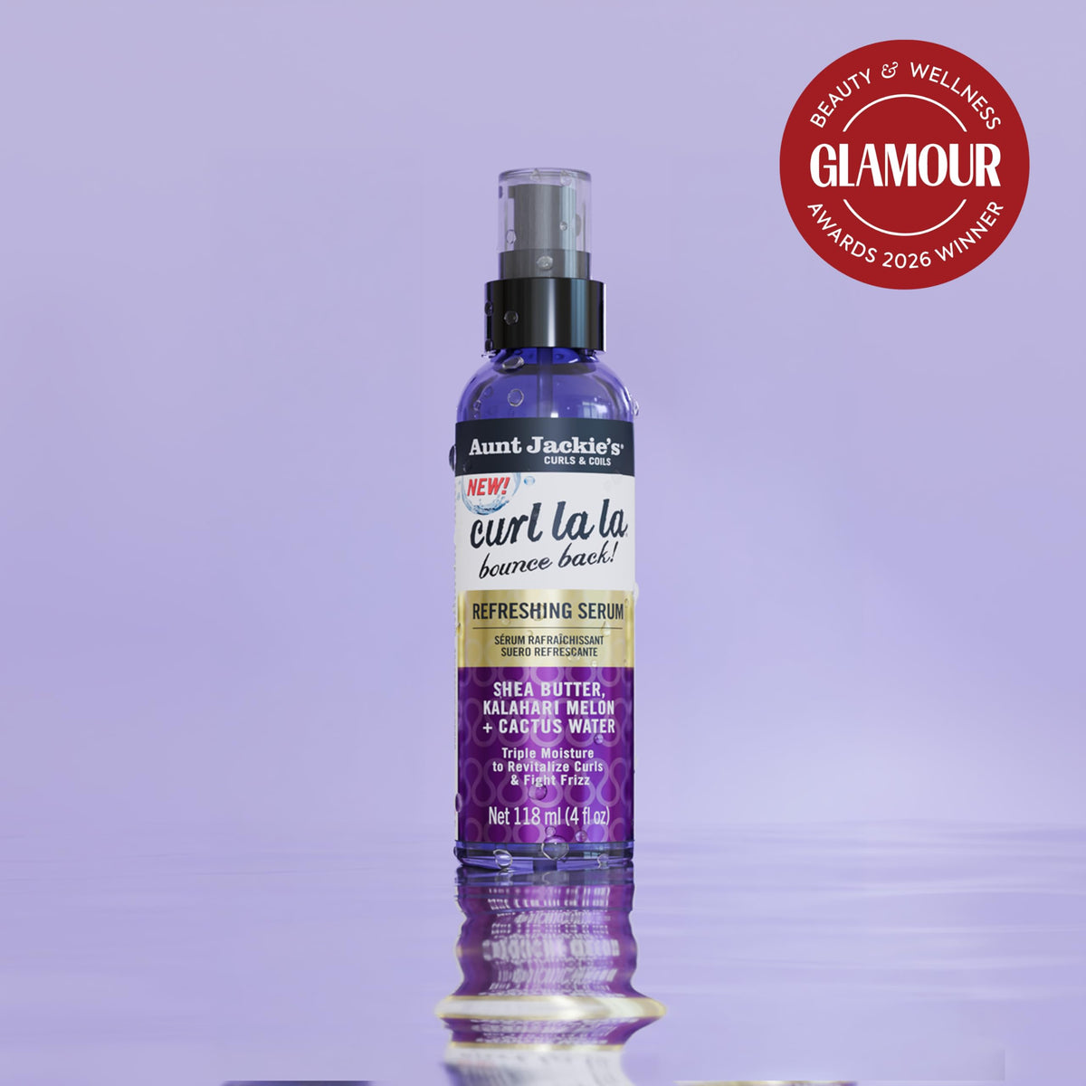 Aunt Jackie's Curls & Coils Curl La La Bounce Back Refreshing Serum, 4 fl oz - Triple Moisture to Revitalize Curls and Fight Frizz