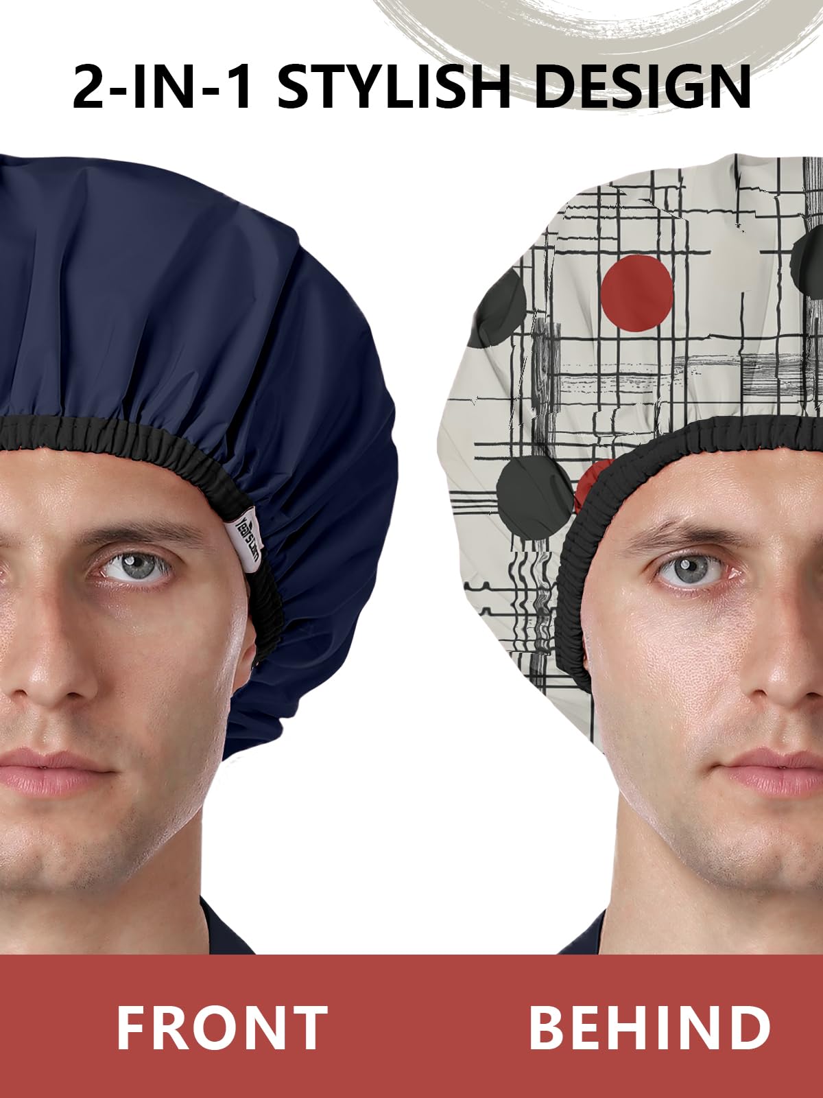 Years calm Shower Cap for Men, Waterproof Reusable Hair Cap with Dual-Layer Design, Reversible Double-Sided Use, Stretchable Elastic Band, Comfortable Beauty and Personal Care Years calm