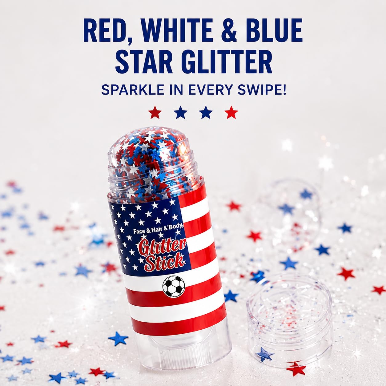 Patriotic Glitter Stick for Face Hair & Body, Red White Blue Star Glitter Makeup, 4th of July Accessories for Women, Football Game Day Face Glitter Beauty & Personal Care YINGBALHL