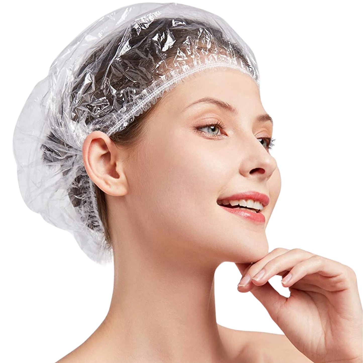 OMWAH 100 PCS Disposable Shower Caps Large Clear Waterproof Processing Conditioning Plastics Elastic Shower Cap For Kids, Girls, Travel, Spa, Hotel Beauty and Personal Care OMWAH