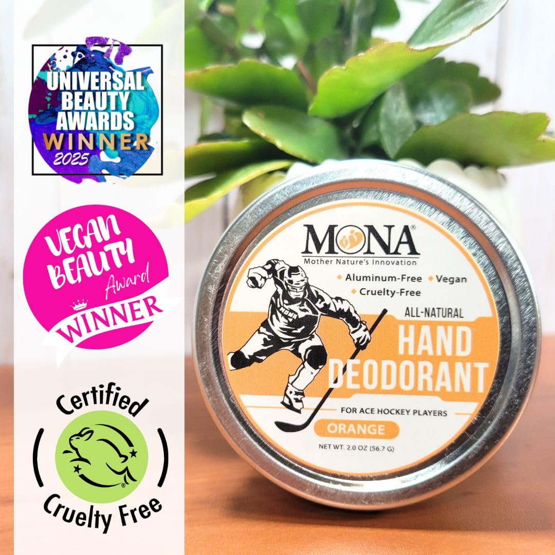 MONA BRANDS All Natural HAND DEODORANT for Ace Hockey Players - For athletes who wear gloves - Vegan, Non-GMO, and Cruelty free - ORANGE Scent - 2.0 Beauty and Personal Care MONA