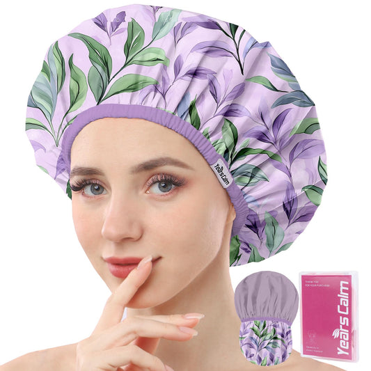 Years calm Shower Caps for Women Reusable Waterproof - Double Layer Elastic Cap with Tropical Botanical Print Shower Cap for Shower, Spa, Travel, Bath Beauty and Personal Care Years calm