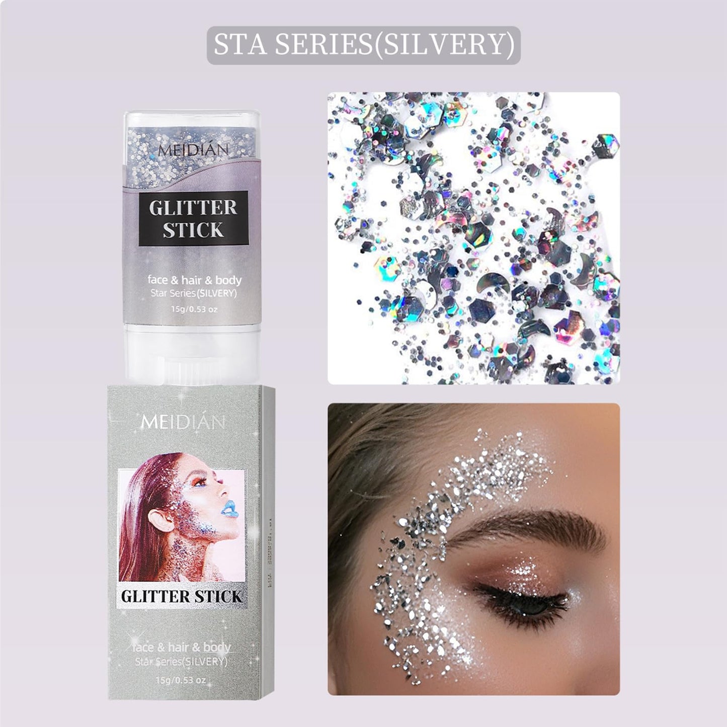 Silver Body Glitter Stick Sparkle Body Glitter for Women Glitter Face Paint for Party Festival Accessories Glitter Beauty & Personal Care ADMD