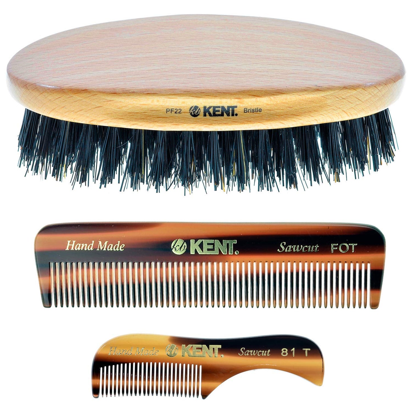 Kent Mens Beard Kit, 81T Extra Small Beard Mustache Comb, Fot All Fine Tooth Pocket Comb and PF22 Oval Palm Hair Brush. Beard and Mustache Grooming Beauty and Personal Care KENT