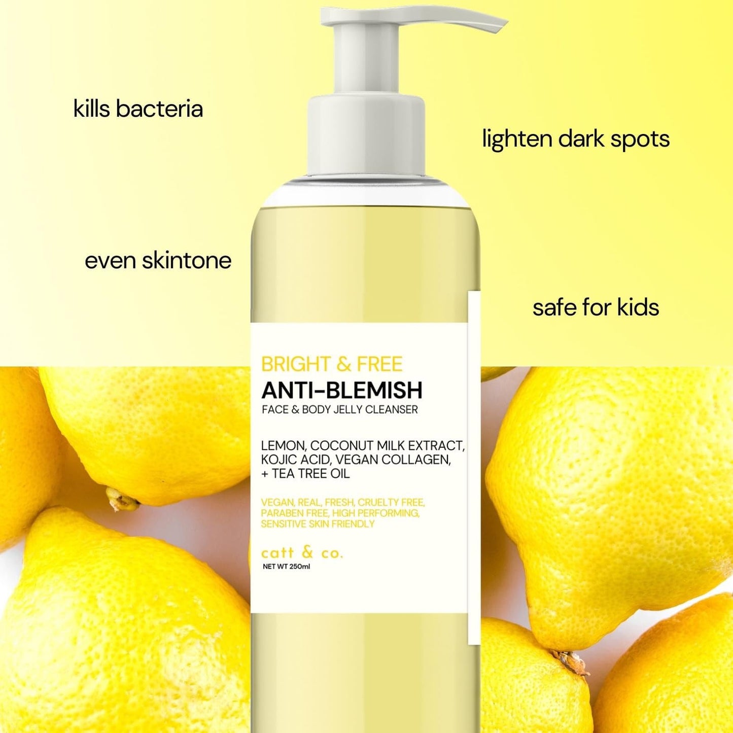 Catt & co. Bright and Free ANTI- BLEMISH FACE & BODY JELLY CLEANSER 250ML Beauty & Personal Care Catt & Co