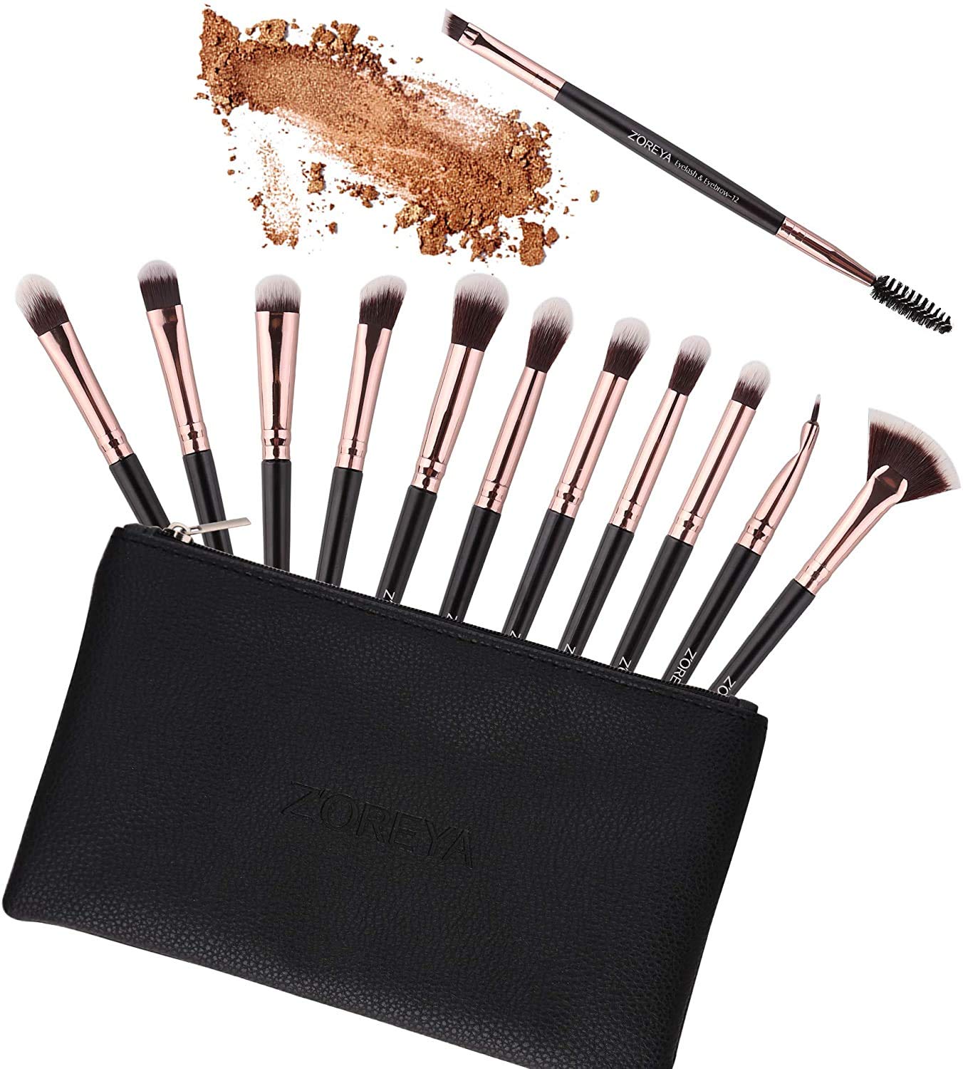 Z'OREYA Eye Makeup Brushes, 12 Pcs Professional Eye Brush Set Eyeshadow, Eyebrow, Blending, Fan, Eyelash Brushes Set With Carrying Bag (Black) Beauty & Personal Care Z'OREYA