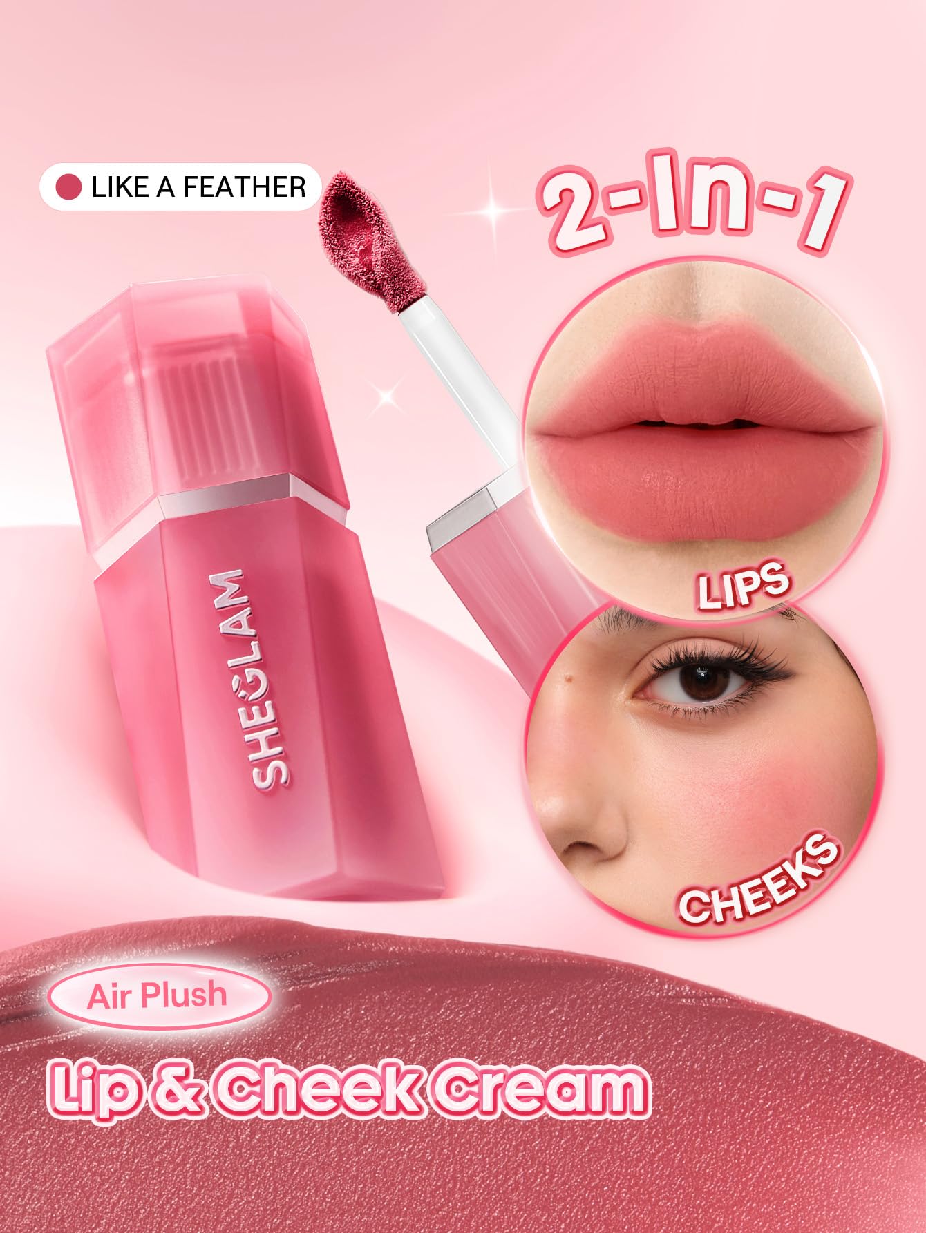 SHEGLAM Air Plush Lip & Cheek Cream Long-lasting Multi-Use Liquid Blush & Lip Stain-026 Like A Feather Beauty & Personal Care SHEGLAM