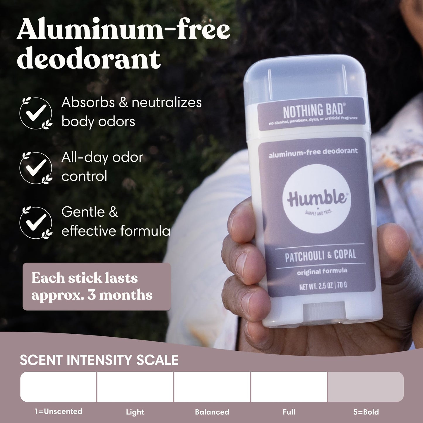 Humble Aluminum-Free Deodorant for Women & Men, Patchouli & Copal - Clean & Fresh Natural Deodorant Stick with Essential Oils for Long-Lasting Odor Beauty and Personal Care HUMBLE SIMPLE AND TRUE.