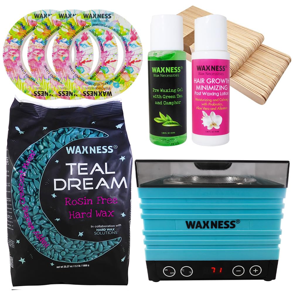 Waxness Teal Dream Wax Starter Kit with W-CUBE Heater, 2.2 lb (1 kg) Stripless Hard Wax Beads - Professional Use - Made in Italy Beauty and Personal Care Waxness