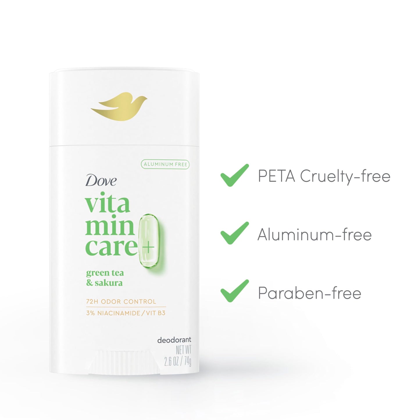 Dove VitaminCare+ Deodorant Stick Green Tea & Shakura Aluminum Free 2.6 oz Beauty and Personal Care Dove