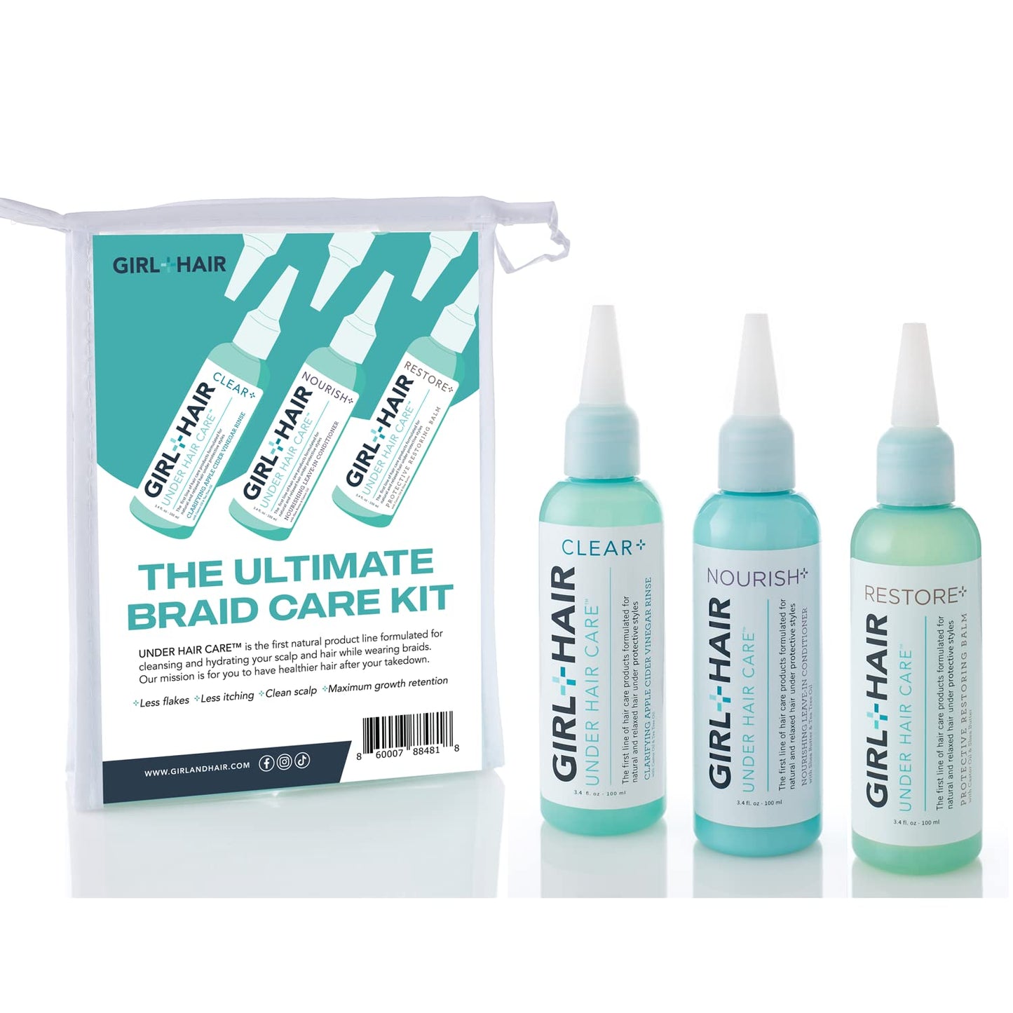 GIRL+HAIR Ultimate Braid Care Travel Set | Maintain Healthy Hair & Scalp with Clear + Nourish + Restore | Maximize Hair Strength | TSA Compliant (3 x Beauty & Personal Care GIRL+HAIR