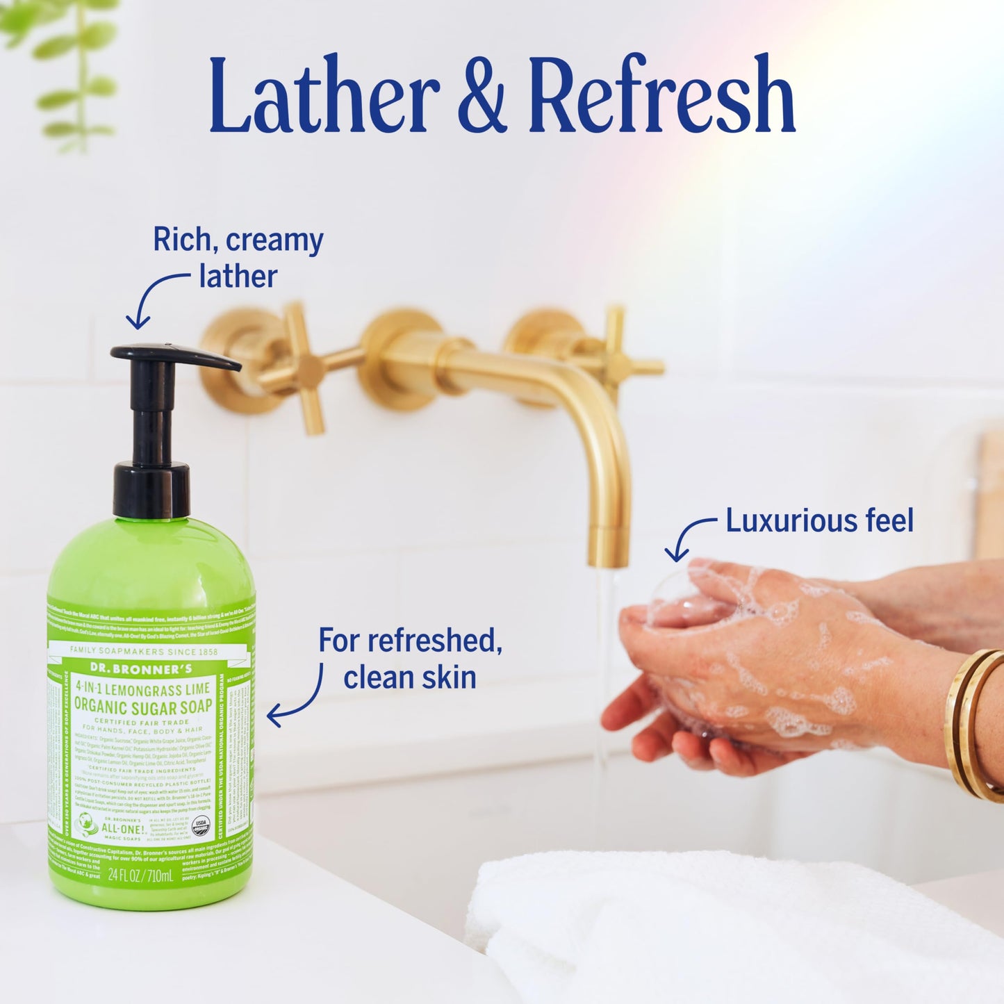 Dr. Bronner's - Organic Sugar Soap (Lemongrass, 24 Ounce) - Made with Organic Oils, Sugar and Shikakai Powder, 4-in-1 Uses: Hands, Body, Face Beauty & Personal Care Dr. Bronner's