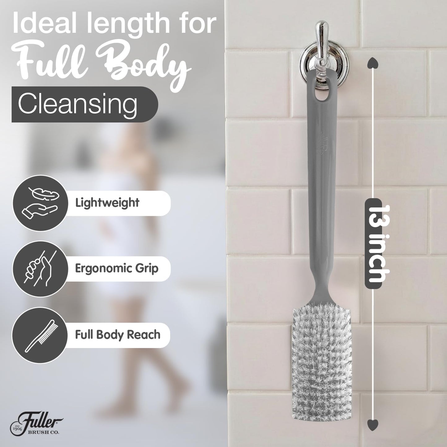 Fuller Brush Bath Brush with Long Handle - 13 Inch Back Scrubber for Shower - Gentle Exfoliating Body Brush for Wet or Dry Brushing - Ergonomic Beauty and Personal Care Fuller Brush