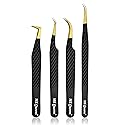 MK Queens Lash Tweezers - Stainless Steel Fiber Tip Eyelash Tweezers (Set of 4) - Diamond Grip Professional Lash Tweezers for Eyelash Extensions Beauty & Personal Care MK QUEENS