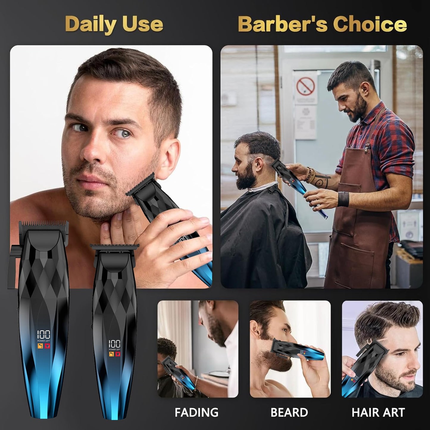 WAIKIL Cordless Hair Clippers for Men, Professional Barber Clipper and Trimmer Kit with LED Display, Rechargeable Beard Trimmer for Home and Salon Beauty and Personal Care WAIKIL