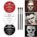 White Black Red Oil Face Body Paint Set,Halloween Joker Clown Makeup Kit with 3 Brushes, Professional Black White Red Face Body Painting Kit Beauty & Personal Care VPCRT6