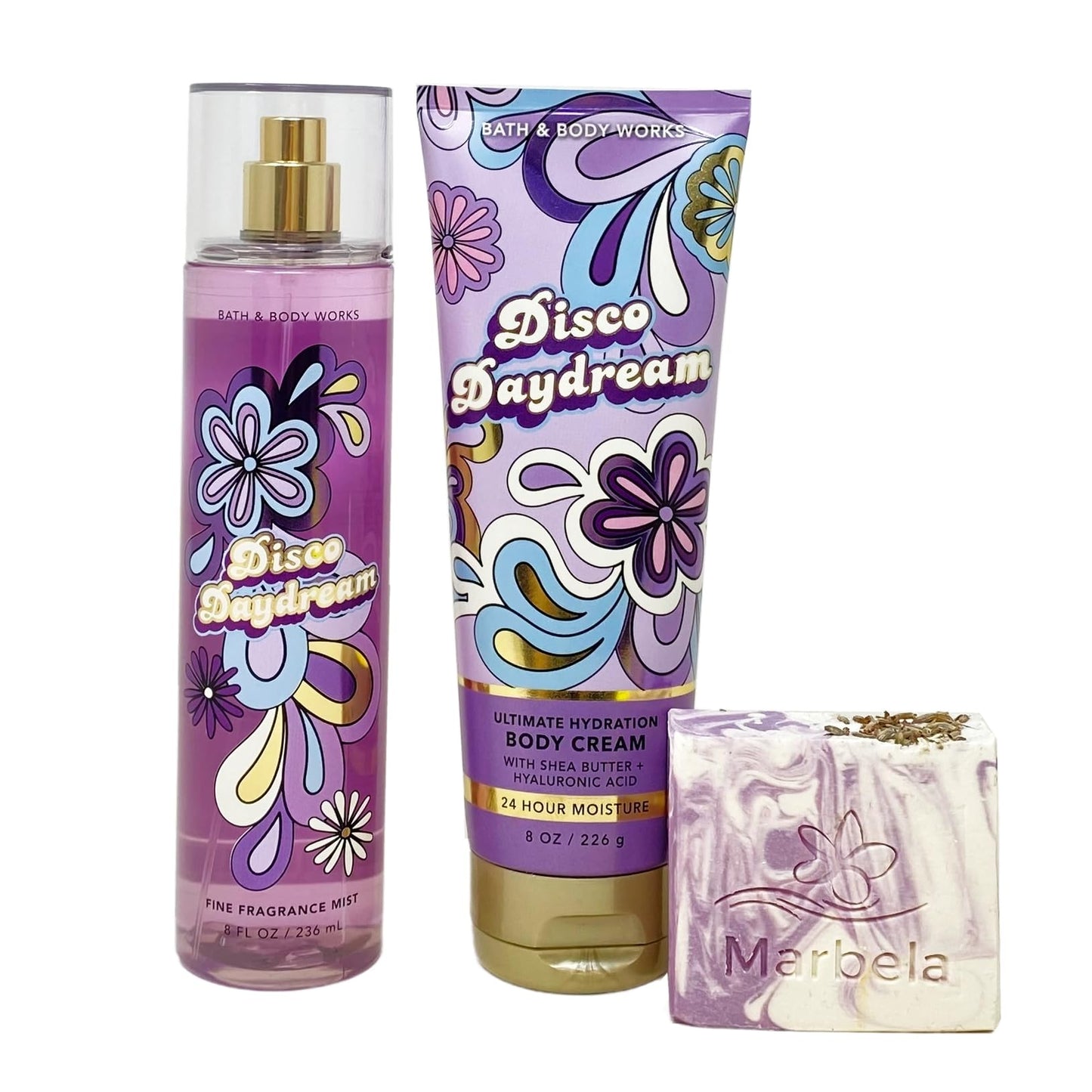 Bath & Body Works Disco Daydream Duo Set - Fragrance Mist and Body Cream - with a Lavender Dream Bar Soap - Full Size Beauty and Personal Care Bath & Body Works