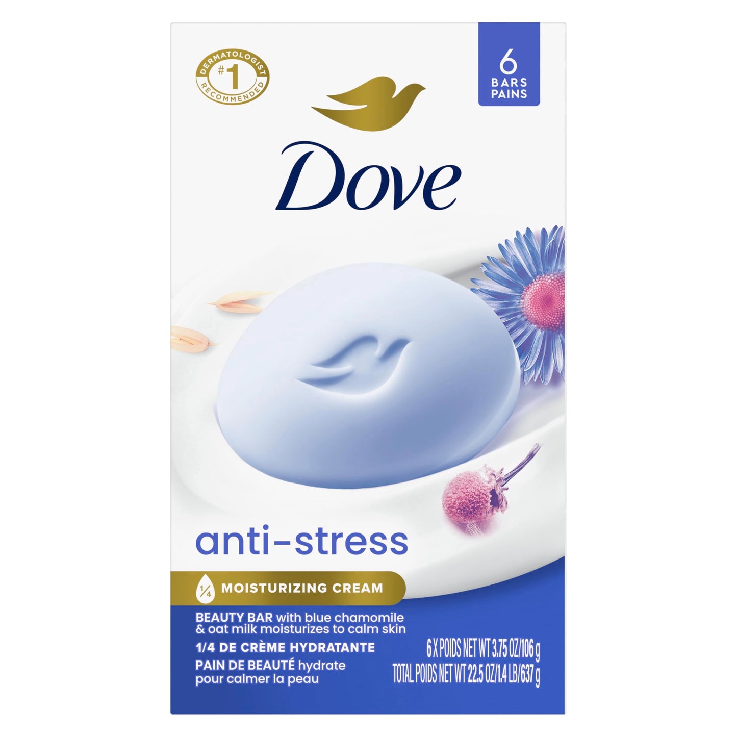 Dove Beauty Bar Gentle Cleanser Anti-Stress Cream Bar Moisturizes To Calm Skin Gentle Bar Soap Cleanser Made With 1/4 Moisturizing Cream 6 pack Beauty & Personal Care Dove