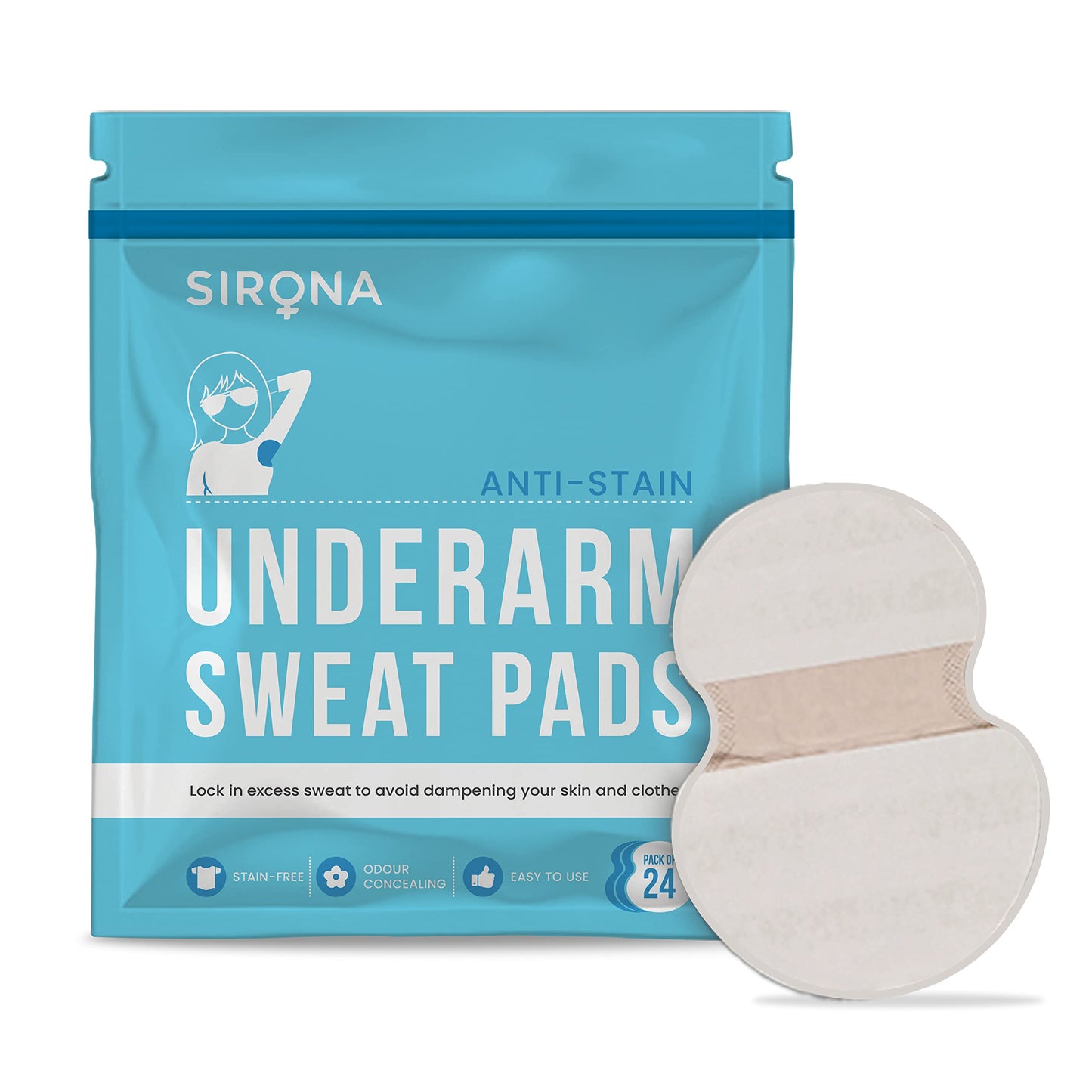 Sirona Disposable Underarm Sweat Pad - 24 Pad, Antiperspirant Absorbent Odour Blocker Pads Armpit Dress Shields - Anti Sweat Arm Pits Pads For Women Beauty and Personal Care Sirona