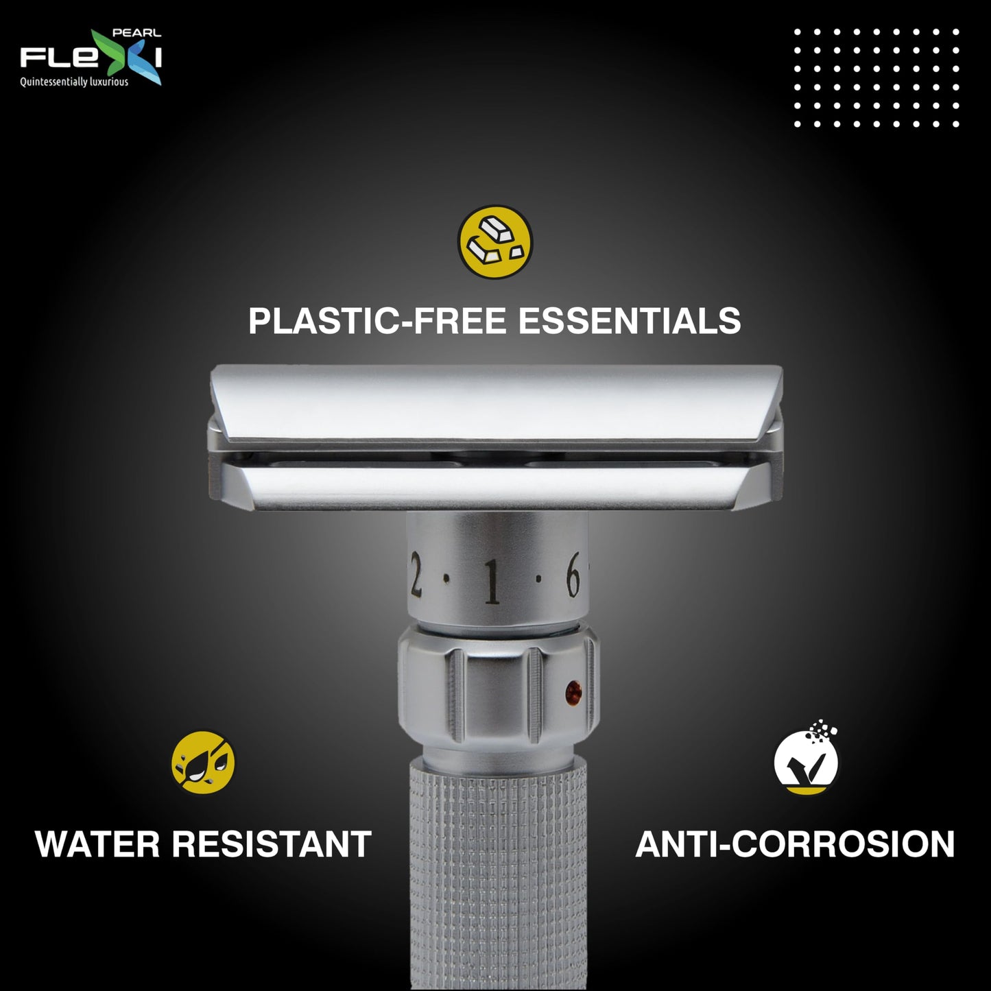Pearl Flexi Adjustable Safety Razor Version V12 - Reusable Metal Razor made of 100% Brass - Eco Friendly Double Edge Razor for Men - Men's Shaving Beauty and Personal Care PEARL