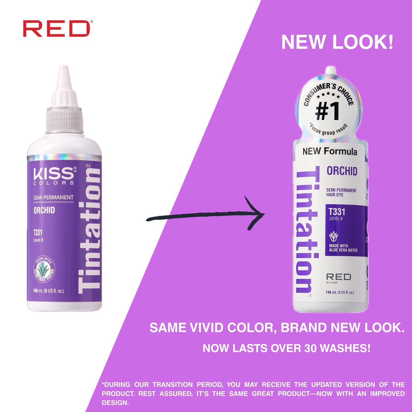 Red by Kiss Tintation Semi-Permanent Hair Color, Aloe Vera Water Based, Argan Oil, Olive Oil, Collagen & Keratin, Long-Lasting Color Dye (Orchid, 5 Fl Beauty & Personal Care Red By Kiss