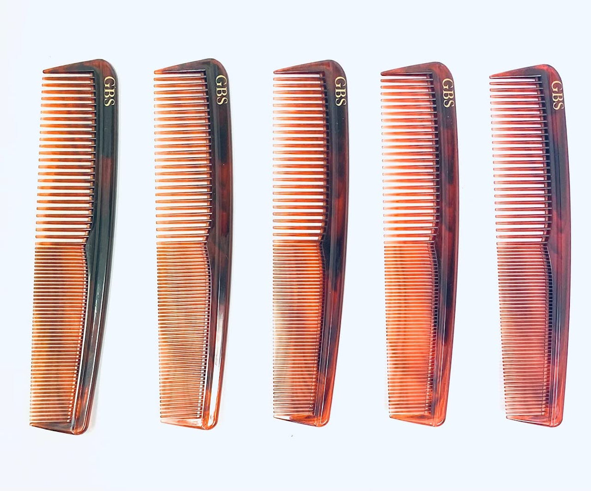 G.B.S 7.5" Styling & Dressing Hair Comb Set - Tortoise Finish All Fine & Coarse Teeth for All Hair Types Detangling & Grooming Combs (5 Pack)