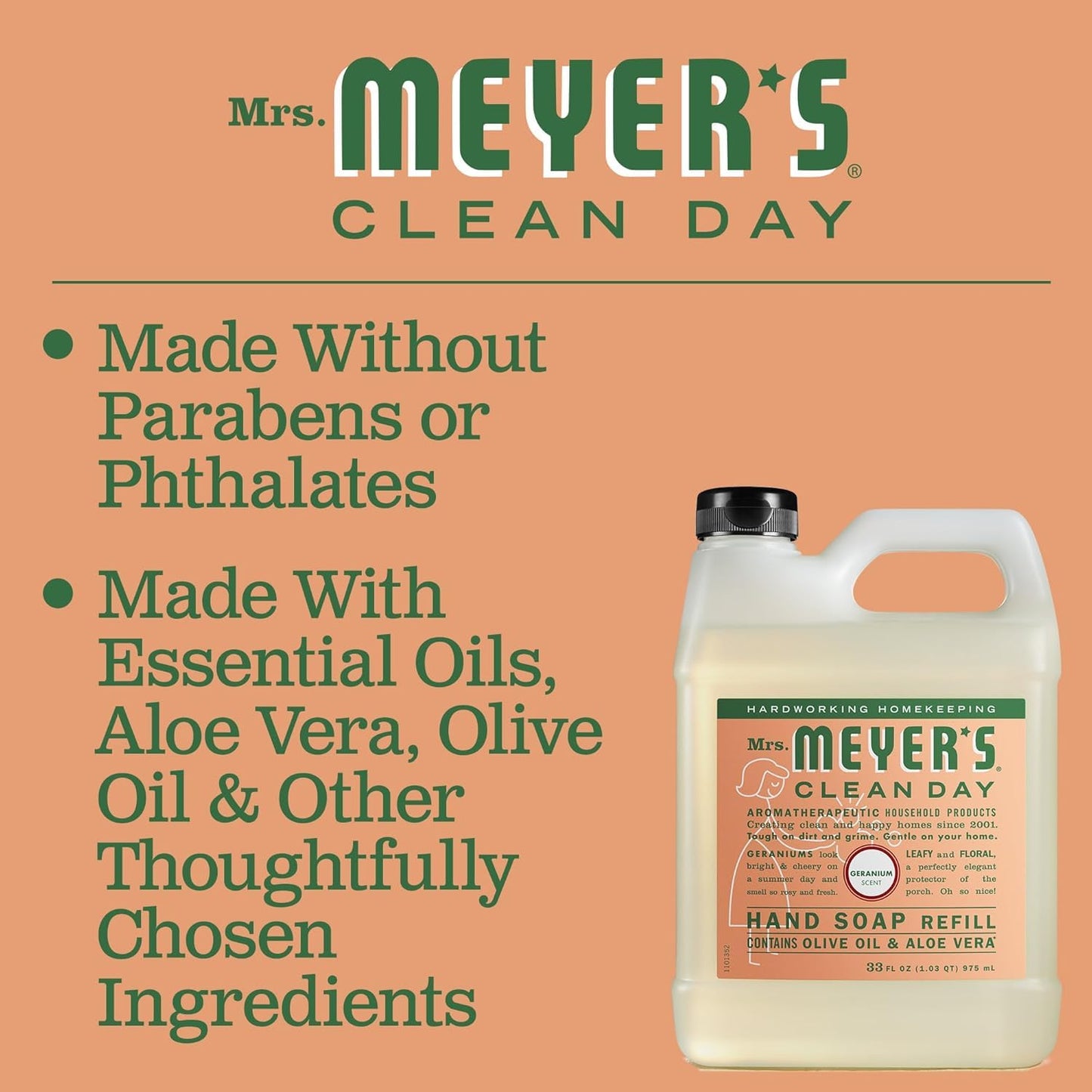 MRS. MEYER'S CLEAN DAY Hand Soap Refill, Made with Essential Oils, Geranium, 33 fl. oz Beauty & Personal Care Mrs. MEYER'S