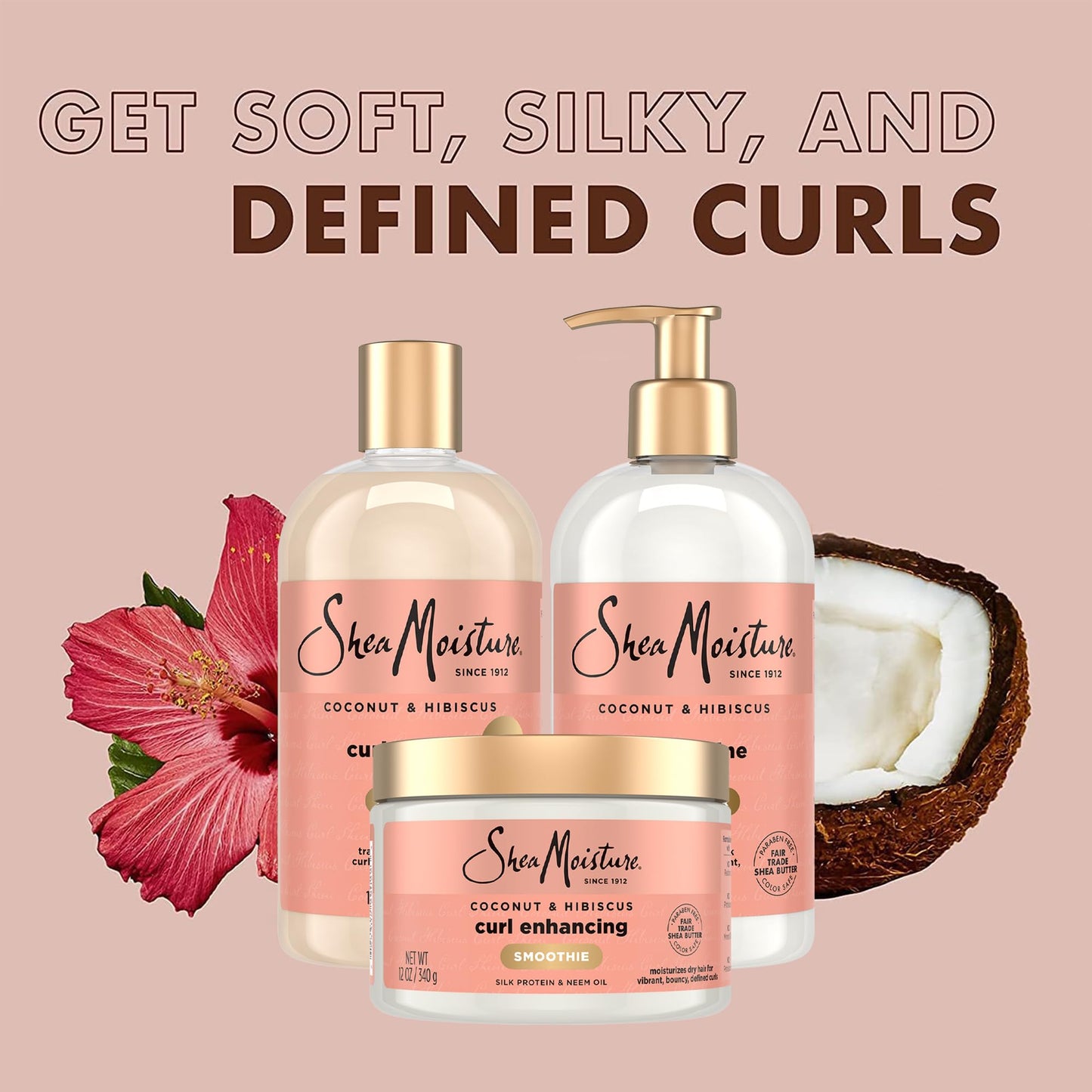 SheaMoisture Coconut & Hibiscus Curl & Shine Shampoo & Conditioner + Curl Enhancing Smoothie for Bouncy Curls, Frizz Control, Gifts for Women Beauty & Personal Care SheaMoisture