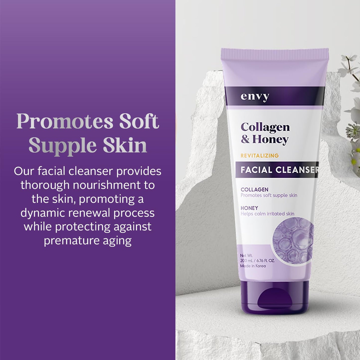 Envy Facial Cleanser with Collagen & Honey - Reduces Fine Lines, Wrinkles & Hydrating - Clean, Cruelty-Free Korean Skin Care for All Skin Types Beauty & Personal Care Envy