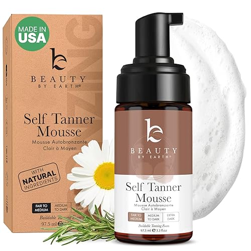 Self Tanner Mousse - USA Made with Natural & Organic Ingredients, Self Tanning Mousse for Fake Tan, Sunless Tanner for Pale Skin, Clear & Non Toxic Beauty & Personal Care Beauty by Earth