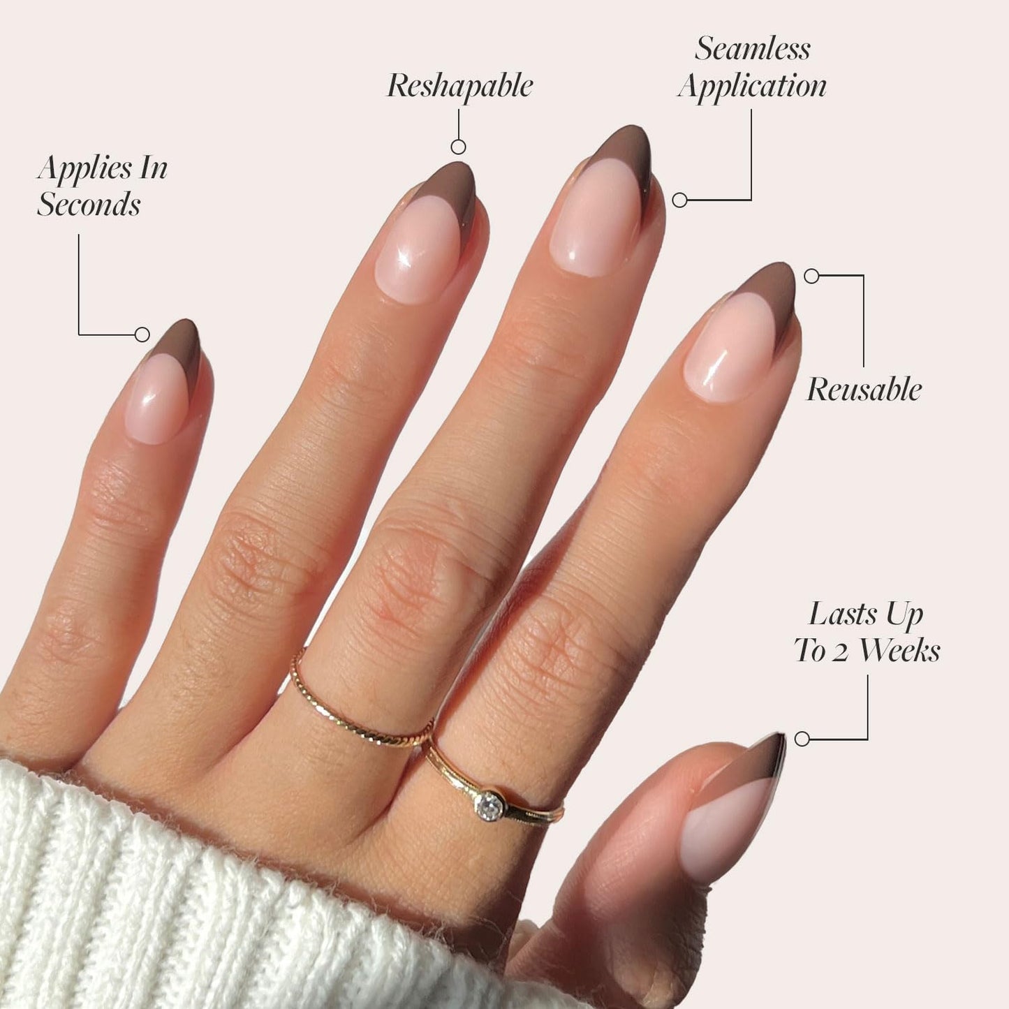 Glamnetic Press On Nails - Chocolat | Semi-Transparent Dark Brown French Tip Short Almond Fake Nails in a Glossy Finish, Salon Quality | 15 Sizes - 30 Beauty and Personal Care Glamnetic