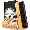 Beard Brush For Men & Beard Comb Set w/Mustache Scissors Grooming Kit, Natural Boar Bristle Brush, Dual Action Wood Comb, And Travel Bag Great Beauty & Personal Care GROW ALPHA BEARD