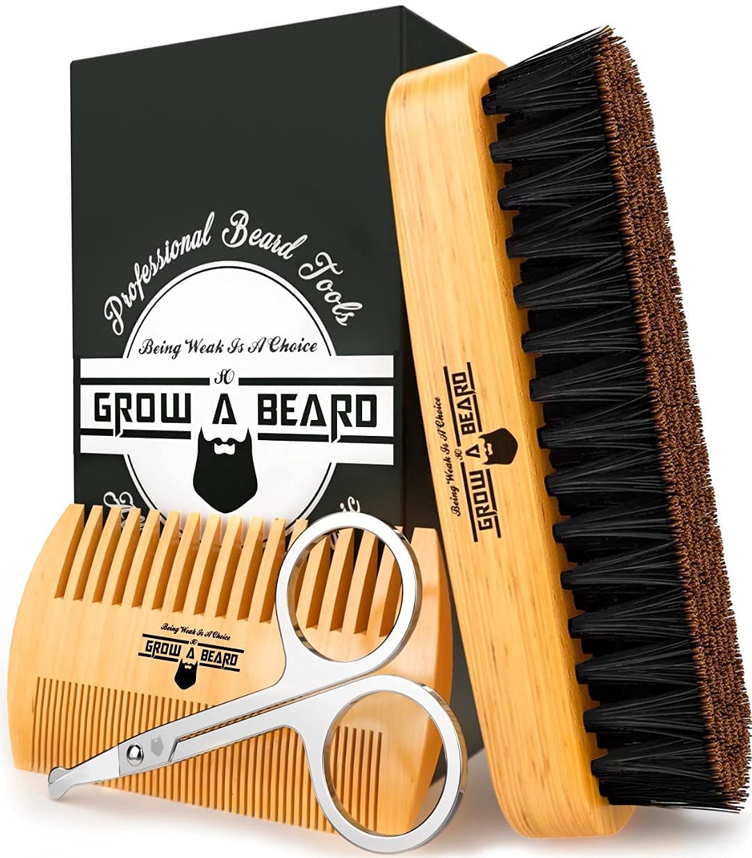 Beard Brush For Men & Beard Comb Set w/Mustache Scissors Grooming Kit, Natural Boar Bristle Brush, Dual Action Wood Comb, And Travel Bag Great Beauty & Personal Care GROW ALPHA BEARD