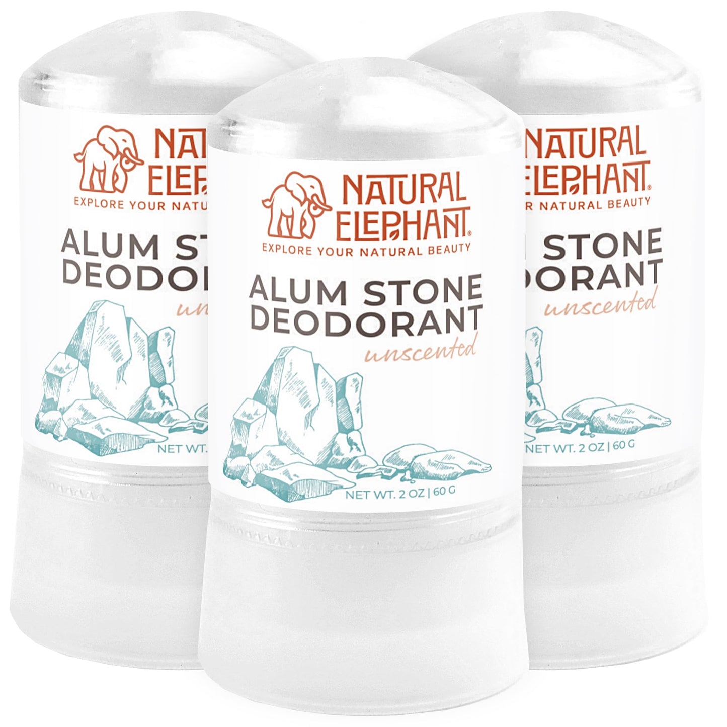 Natural Elephant Alum Stone Deodorant Stick 60g (2 oz) Natural Unscented Aluminum Free Salt Stone for Men and Women (3 Pack) Beauty and Personal Care Natural Elephant