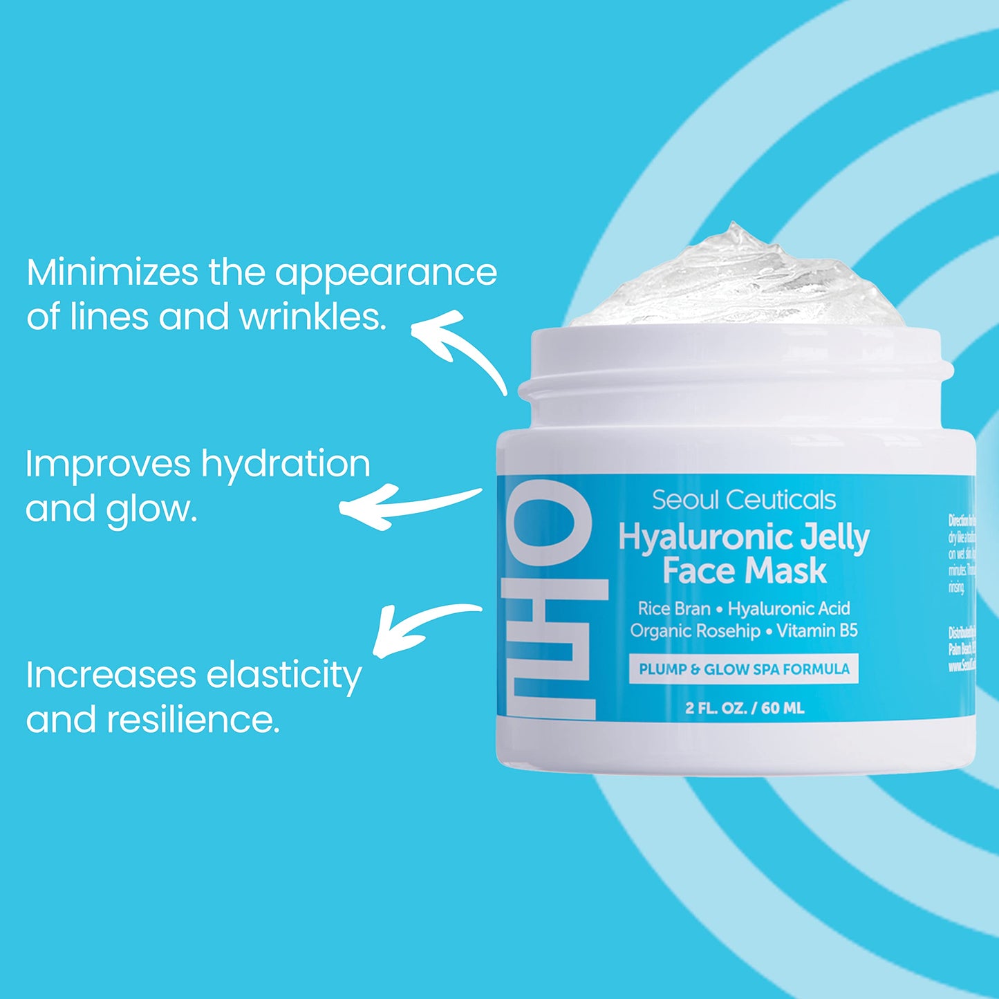 SeoulCeuticals Korean Skin Care Hyaluronic Acid Jelly Face Mask - Rice Bran + Vit B5 + Rosehip Anti Aging K Beauty Skincare for Plump Glowing Skin 2oz Beauty & Personal Care SeoulCeuticals