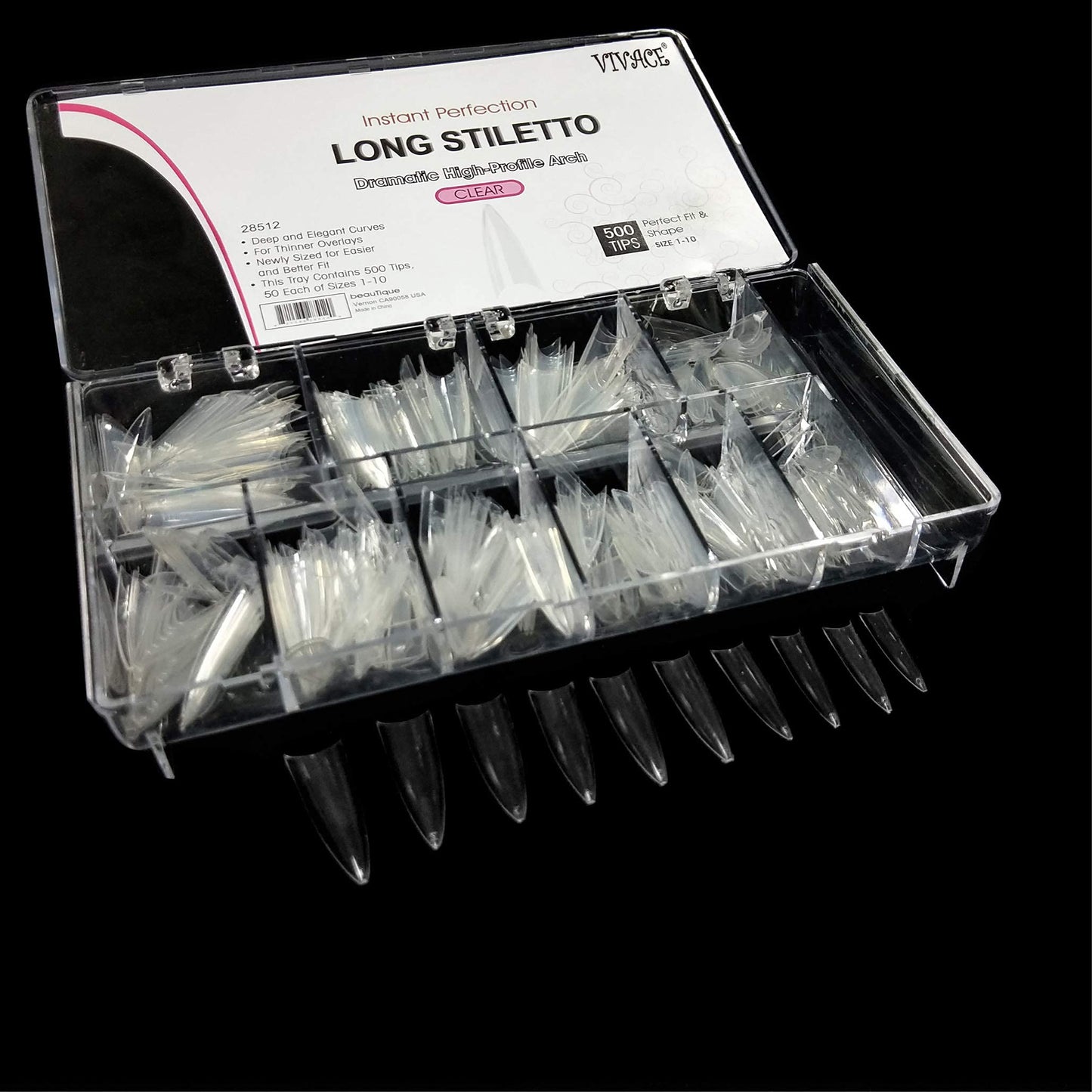 BeYou Clear Long Stiletto 500pcs False Fake Gel Nail Tips,10 Sizes With Clear Plastic Case For Nail Salon Nail Shop Beauty & Personal Care BeYou