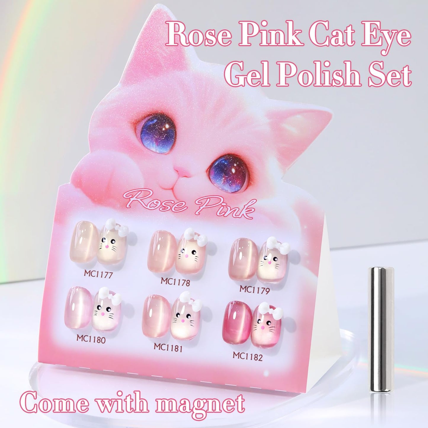 Double Rhythm Cat Eye Gel Nail Polish Set of 6 Same Color Same Bottle 0.5 Oz Shimmer Glitter with Magnet Holographic Reflective Magnetic UV Nail Beauty and Personal Care Double Rhythm