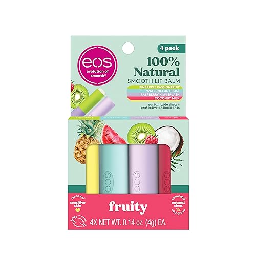 eos 100% Natural Lip Balms- Coconut Milk, Pineapple Passionfruit, Watermelon Frosé & Raspberry Kiwi Splash, All-Day Moisture Lip Care, 0.14 oz, 4-Pack Beauty & Personal Care eos