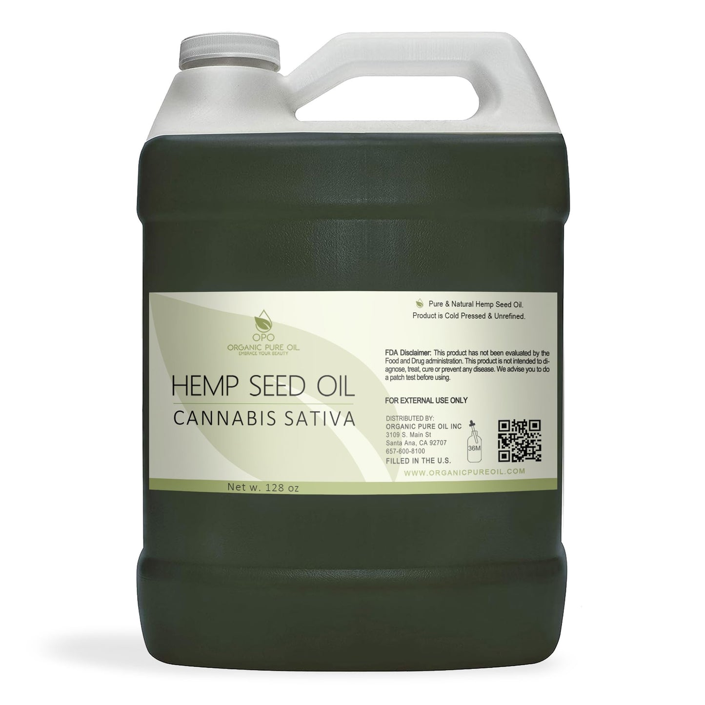 Hemp Seed Oil - Pure, Unrefined, Cold Pressed, All-Natural Non-GMO, Extra Virgin, Undiluted, Carrier Oil - Bulk 128 oz / 1 Gallon - Tinctures, Blends Beauty & Personal Care OPO
