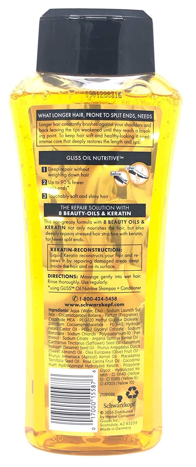 Gliss Hair Repair - Oil Nutritive for Hair Prone to Split Ends - Shampoo & Conditioner Set - Net Wt. 13.6 FL OZ (400 mL) Per Bottle - One Set Beauty & Personal Care GLISS