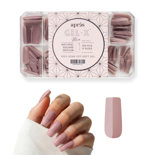 Apres Neutrals Gel-X Mia Box Of Press On Nails, 11 Sizes 00-9, Soft Gel Nail Tip Box (150pcs) (Natural Square Medium, 150pcs)